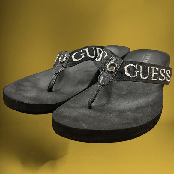 Guess Flip Flops Sz 10.5-11 (11") Preppy Metal G Thongs Beach Core Vacation Goth - Picture 1 of 8